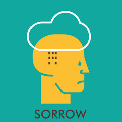 Sorrow. Cloud. Rain. Teardrop. Line icon with flat design elements. Flat icon. Flat Design. Icon concept.