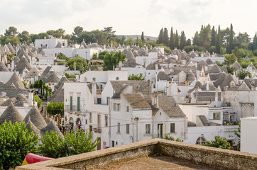 Scenic panoramic view of Alberobello and trulli buildings, Apuli