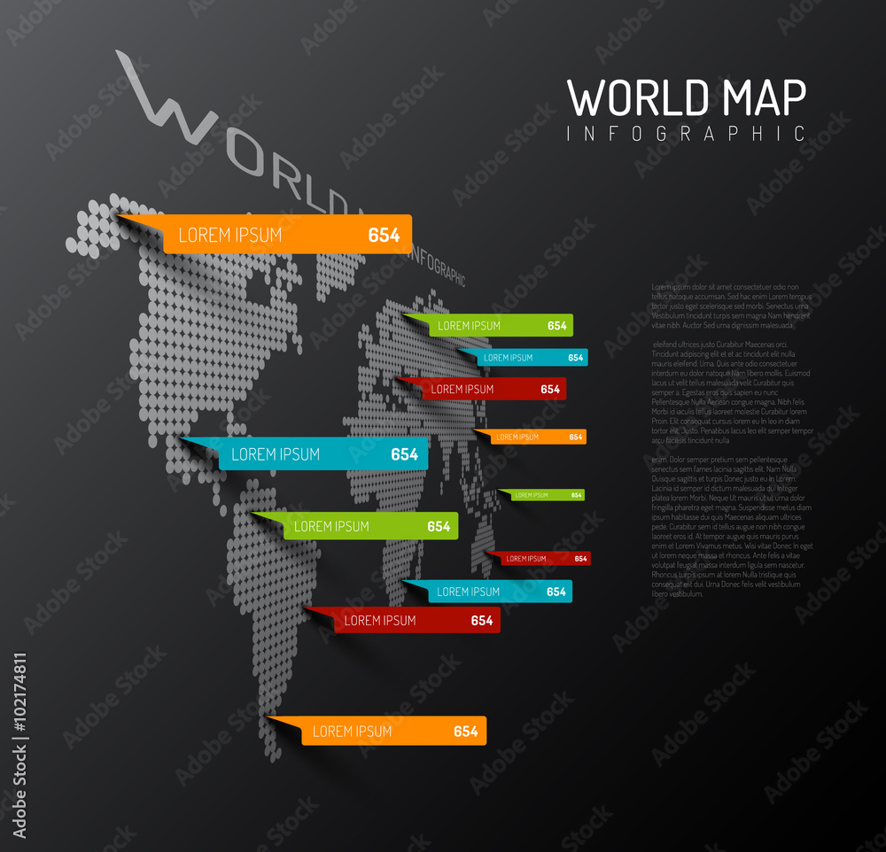 Poster light world map with droplets pointer marks