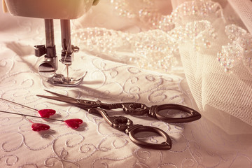 Sewing Scissors With Heart Shaped Pins