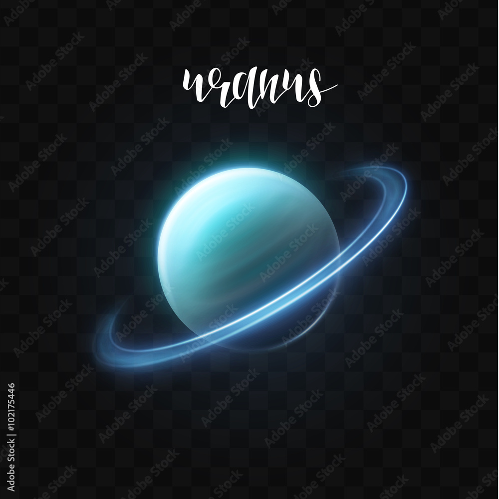 Sticker realistic glowing uranus planet isolated. glow with transparency on black background. lighting effec