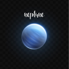 Realistic glowing Neptune planet Isolated. Glow with transparency on black background. Lighting effects. Glowing planet. Realistic space object. Universe. Solar system. Planet for design. Space