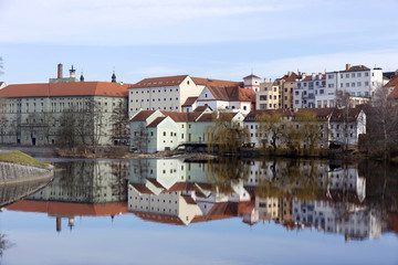 Obraz premium Colorful royal medieval Town Pisek above the river Otava, Czech Republic 