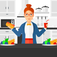 Woman with fast food.