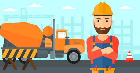 Friendly builder with arms crossed.