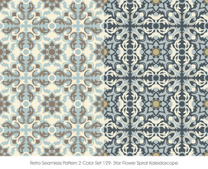 Retro Seamless Pattern 2 Color Set_129 Star Flower Spiral Kaleidoscope