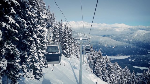 View Moving Up Mountainside With Gondolas