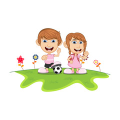 Children playing in the park cartoon vector illustration