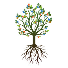 Color Tree and Roots. Vector Illustration.