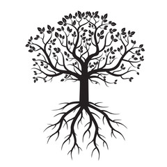 Black Tree and Roots. Vector Illustration.