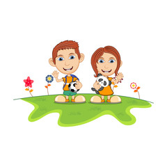 Obraz na płótnie Canvas Children playing in the park cartoon vector illustration