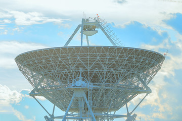 Radio Telescope Parabolic Dish On Blue Sky