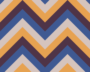 Striped, zigzagging seamless pattern. Zig-zag line texture. Stripy geometric background. Blue, brown, yellow colored. Vector