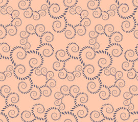 Spiral seamless lace pattern. Vintage texture. Abstract twirl figures of laurel leaves. Rose, lilac contrast colored background. Vector 