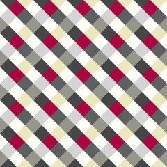 Seamless geometric checked pattern. Diagonal square, woven line background. Rhombus texture. Gray, red, white colors. Vector