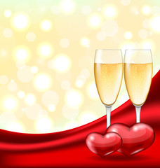 Abstract Background with Wineglasses of Champagne and Couple Hea