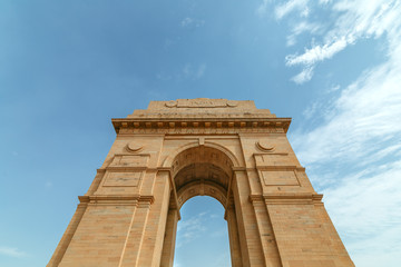 Fototapeta na wymiar India Gate Memorial In New Delhi, India. On Blue Sky Background