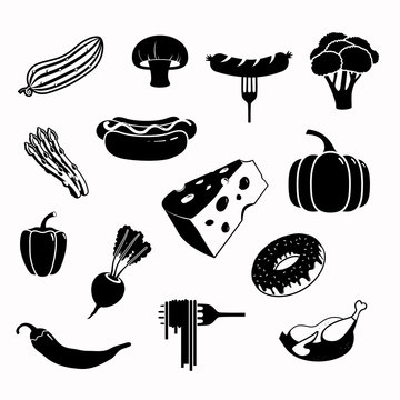 Vector food black icon set 