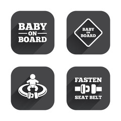 Baby on board icons. Infant caution signs.