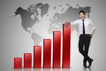 Business man lean on graph
