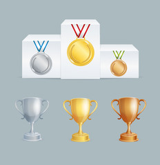 Cup and Medal Award Set. Vector
