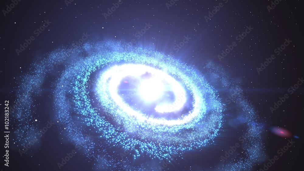 Wall mural 3d galaxy nebula universe with shining star light and stardust rotating and spinning in unlimited sp