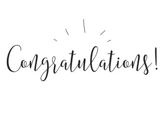 Congratulations inscription. Greeting card with calligraphy. Hand drawn design elements. Black and white.