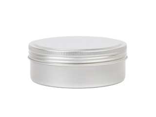 Aluminum cosmetic jar on white background