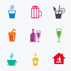 Cocktail, beer icons. Coffee and tea drinks.