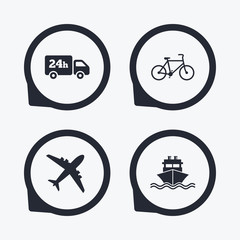 Cargo truck, shipping, bicycle. Delivery service