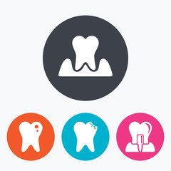 Dental care icons. Caries tooth and implant.