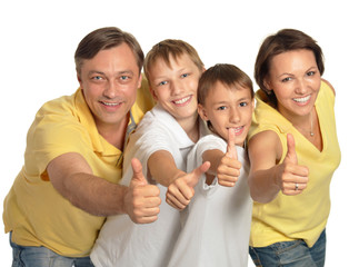 Family showing thumbs up