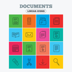Documents linear icons. Accounting, book.