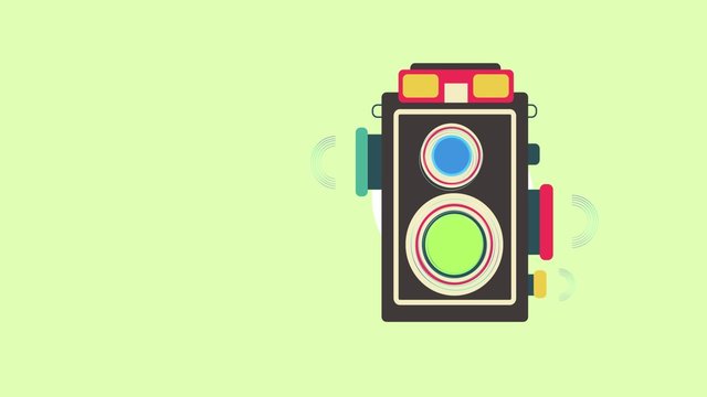 Flat animation of old retro multimedia telecommunication technology such as radio, loudspeaker amplifier, pager, and film camera photograph for presentation title in 4d ultra HD motion graphic