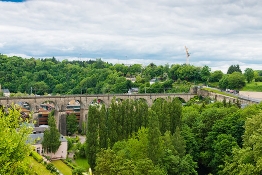 view over train bridge and surrounding area in the center of lux