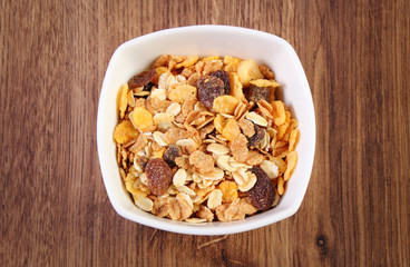 Muesli in glass bowl, concept of healthy nutrition and increase metabolism