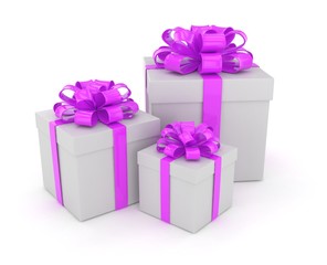 three gift boxes with bows isolated on white