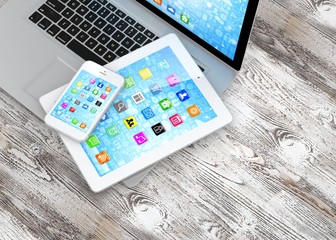 Laptop, phone and tablet pc.