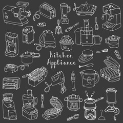 Hand drawn doodle Kitchen appliance vector illustration  Cartoon icons set Various household equipment and facilities Small kitchen appliances Consumer electronics Kitchenware Freehand vector sketch