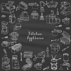 Hand drawn doodle Kitchen appliance vector illustration  Cartoon icons set Various household equipment and facilities Small kitchen appliances Consumer electronics Kitchenware Freehand vector sketch
