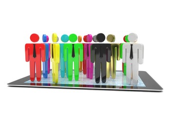group of people figures on tablet PC, 3d render