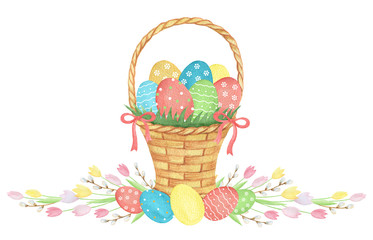 Fototapeta na wymiar Watercolor Easter basket.