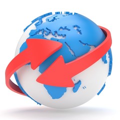 Arrows and Earth globe. 3d render