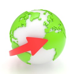 Arrow and Earth globe. 3d render