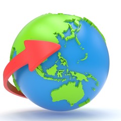 Arrow and Earth globe. 3d render