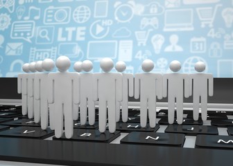 group of people figures on laptop, 3d render