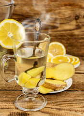 Raw ginger on wood table