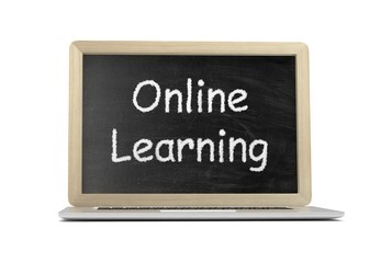 Obraz premium Laptop with chalkboard, online education concept