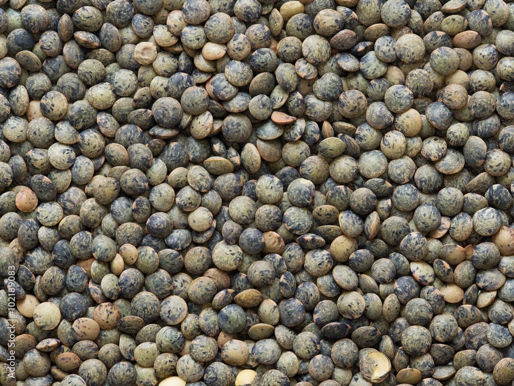 Wall mural dried french green puy lentil food background