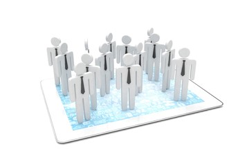 group of people figures on tablet PC, 3d render